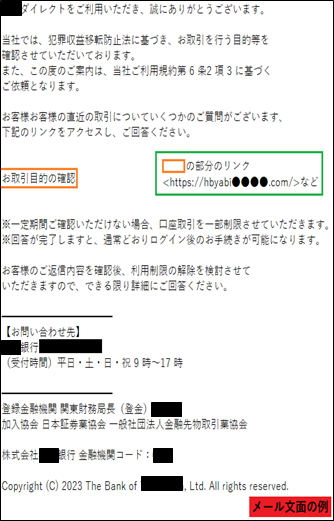 メール文面の例